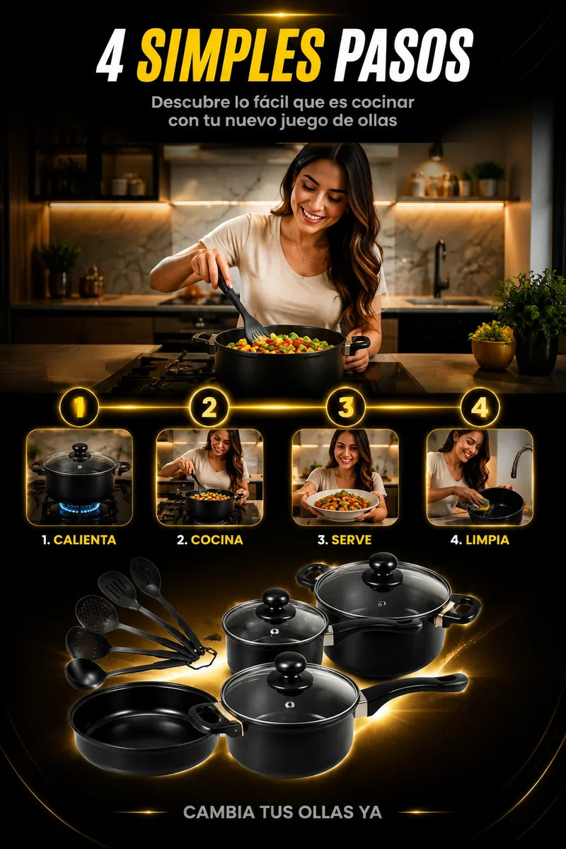🍳 JUEGO DE COCINA 13 PIEZAS + TRITURADOR DE AJO DE ACERO GRATIS 🎁