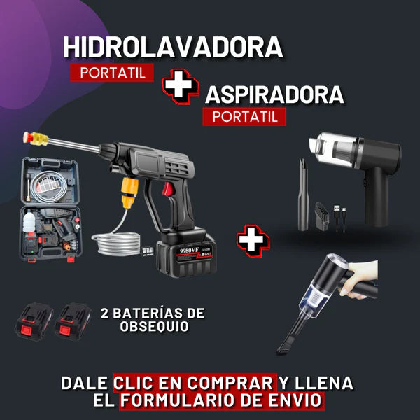 🔥 HIDROLAVADORA INALÁMBRICA + ASPIRADORA PORTÁTIL GRATIS + 2 BATERÍAS DE REGALO