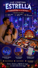 Cortina de Luces Estrella LED Multicolor 3 Metros + Tapete Navideño GRATIS 🎁