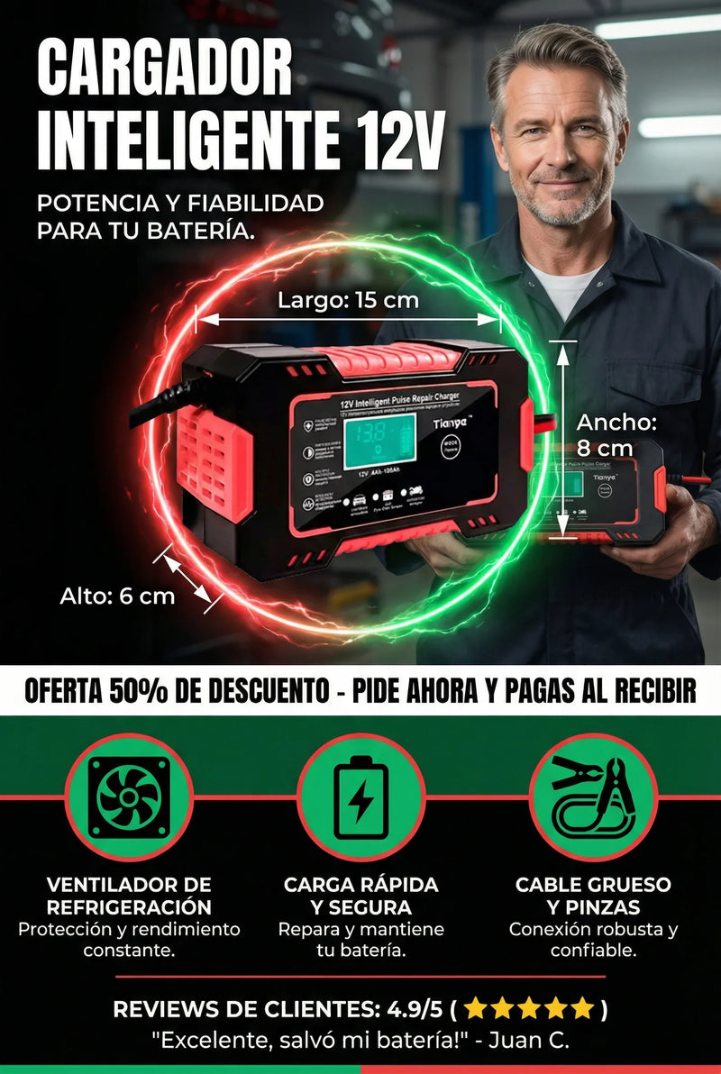🔋 CARGADOR INTELIGENTE 12V 🎁 ¡Y RECIBES  UN KIT DE 46 PIEZAS!