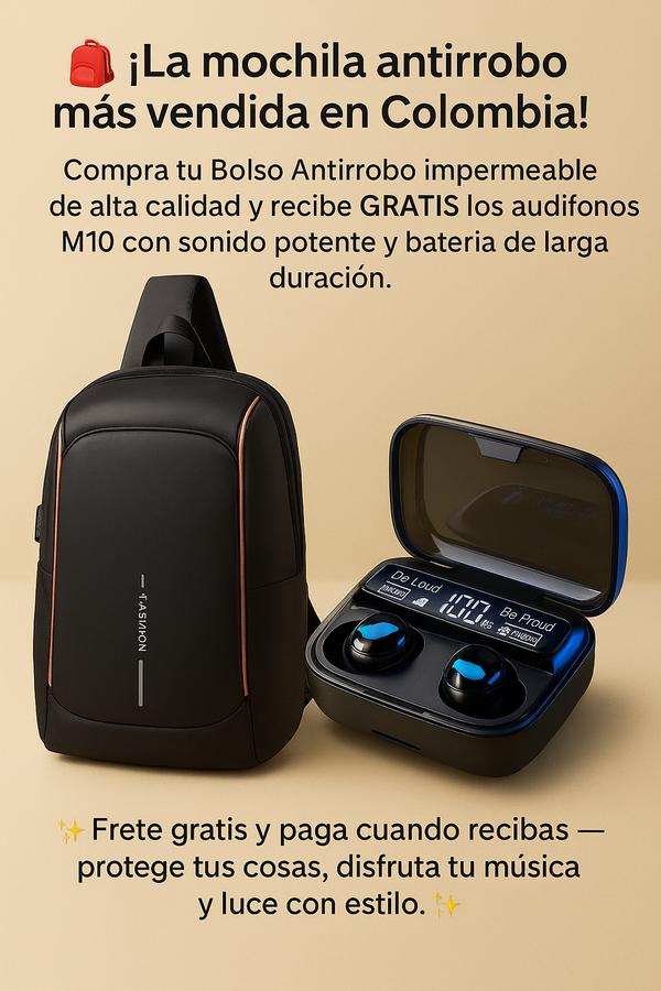 🔥 ¡La mochila antirrobo más vendida de toda Colombia + Audífonos M10 de regalo! 🔥