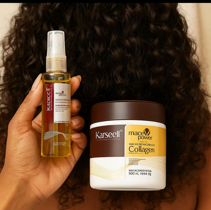 ⚡Kit Reparador Profesional Karseell 3en1 – Champú 250 ML  + Mascarilla  500 ML+ Aceite | Hidratación, Reparación y Brillo Intenso 60 ML